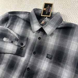 FB County Checker Flannel Shirt 3XL‎ Gray Black Plaid Long Sleeve Button-Up